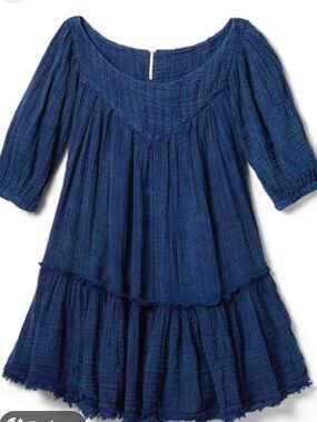 Free People Navy Blue Gauze Tiered Tunic Dress